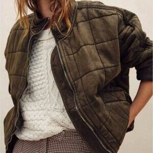 Free People Dolman Quilted Knit Jacket Olive Military Green - Size L